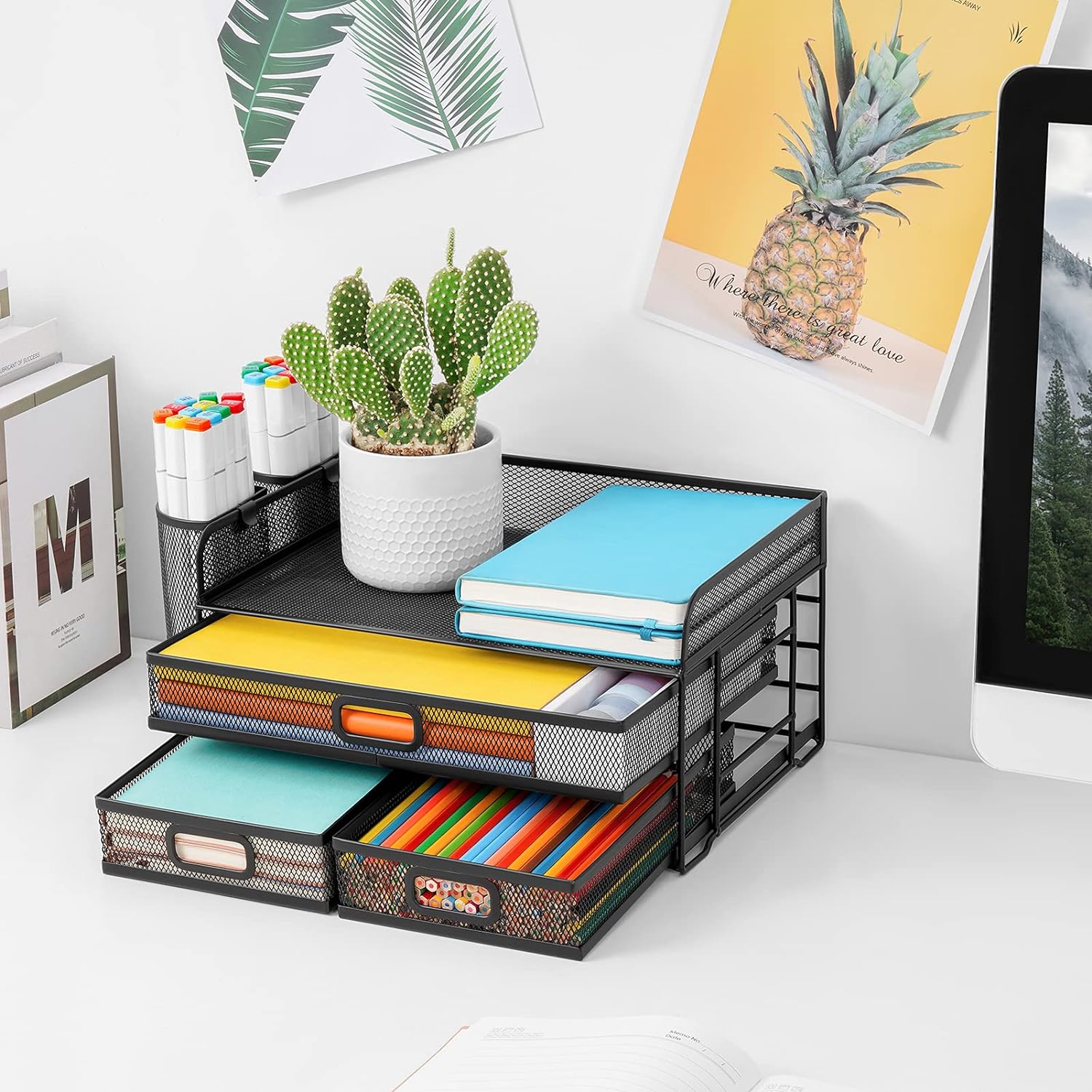 Black 3-Tier Mesh Desk Organizer with Drawer & Pen Holders - Review - Image 2