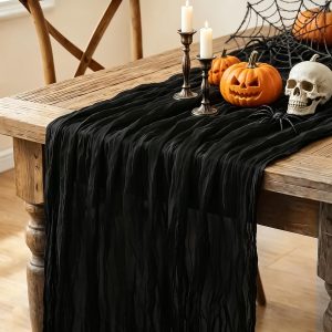Black Table Runner, 10FT Black Cheesecloth Halloween Table Runner 35*120inch Boho Runner for Halloween Indoor Table Kitchen Party Decorations