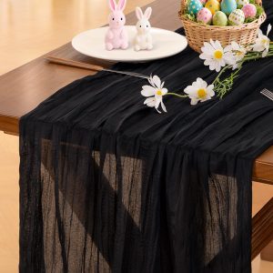 Black Table Runner Halloween Fall Cheesecloth Wedding Birthday Party Decor | Black Rustic Gauze 10FT 120in Cheese Cloth Sheer Farmhouse Dining Runner for Baby Shower Bridal Holiday Decorations