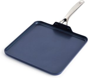 Blue Diamond 11" Diamond Infused Ceramic Nonstick Square Griddle Pan, Blue | PFAS-Free Ceramic Nonstick, Dishwasher & Oven Safe, Stay Cool Handle, Durable Metal Utensil Safe, Pancake Pan