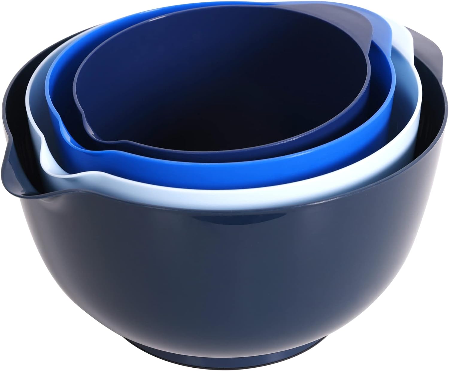 BoxedHome Classic Mixing Bowls Set of 4, BPA Free Plastic, Microwave Safe | 4.5, 3.5, 2.5 and 1.7 qt, Non-slip Base Large Non-toxic Nesting Bowl with Pour Spout, Dishwasher Safe, for Prep, Cooking