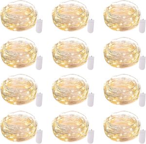 Brightown 12 Pack 7ft Battery Operated LED Fairy Lights for Xmas Decoration | 20 LED Bulbs, Warm White Glow, Waterproof, Flexible Silver Wire, Lovely for DIY Crafts Wedding Table Centerpieces Decoration