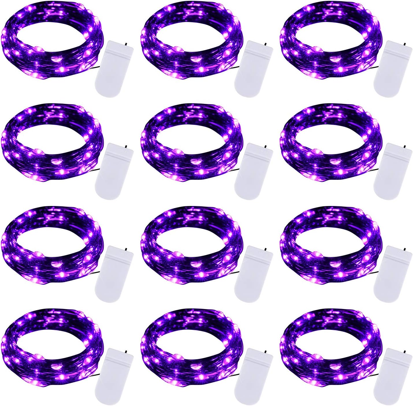 Brightown 12 Pack Purple Fairy Lights Battery Operated for Halloween Decor