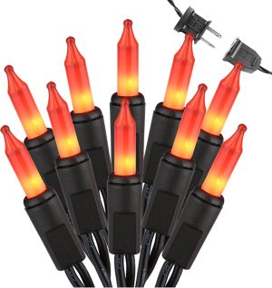 Brizled Orange Halloween Lights, 21.3ft 100-ct Incandescent Halloween String Lights Connectable, UL Certified Orange Light String, Black Wire Mini Light Set for Fall Season Holiday Thanksgiving Tree