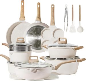 CAROTE 21pcs Pots and Pans Set, Nonstick Cookware Sets, with Egg Pan | Induction Kitchen Cooking Set, Durable, Easy Food Release, Fast & Even Heating, with Frying Pan