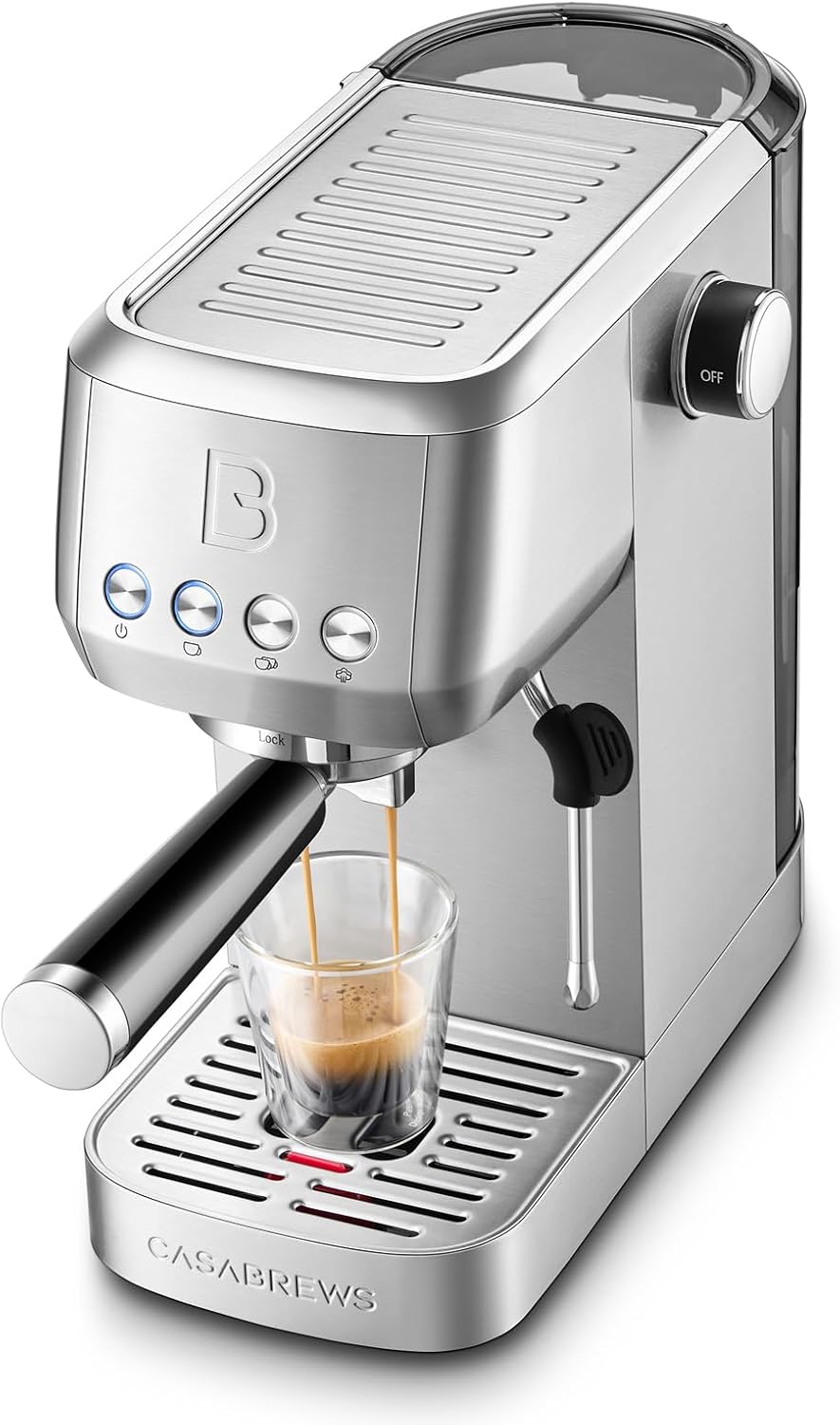 CASABREWS 3700 Essential Stainless Steel Espresso Machine with Steam Wand | 20-Bar Italian Pump, Powerful Steam Wand, 43.9oz Removable Water Tank, Compact Espresso Maker for Home, Cappuccino & Latte