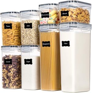 CHEFSTORY Airtight Food Storage Containers with Lids, 8 PCS | BPA-Free Kitchen Organizers with Lids, For Flour, Sugar & Cereal, Plastic Dry Food Canisters, Pantry Storage