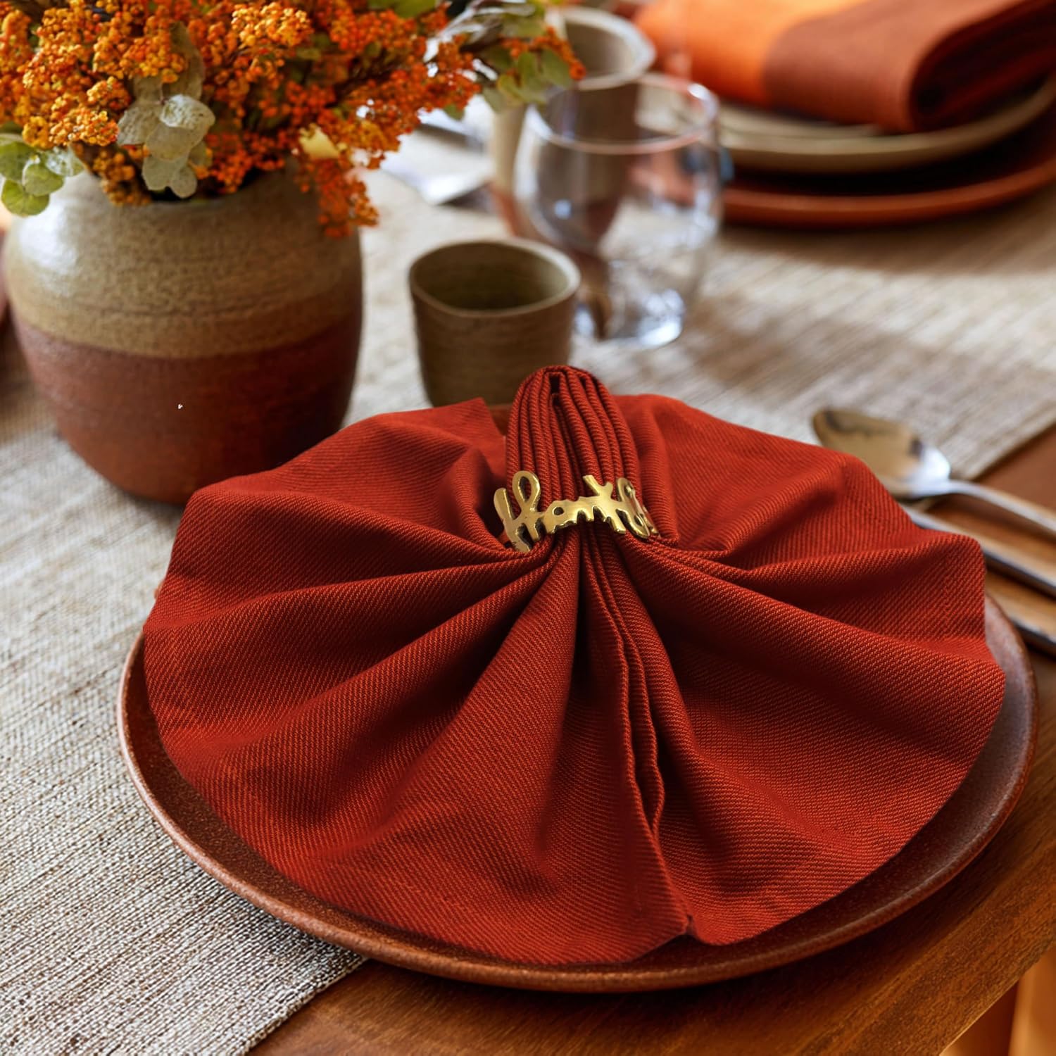 COTTON CRAFT 12 Soft Terracotta Cotton Napkins - Washable for Holiday & Dinner - Image 2