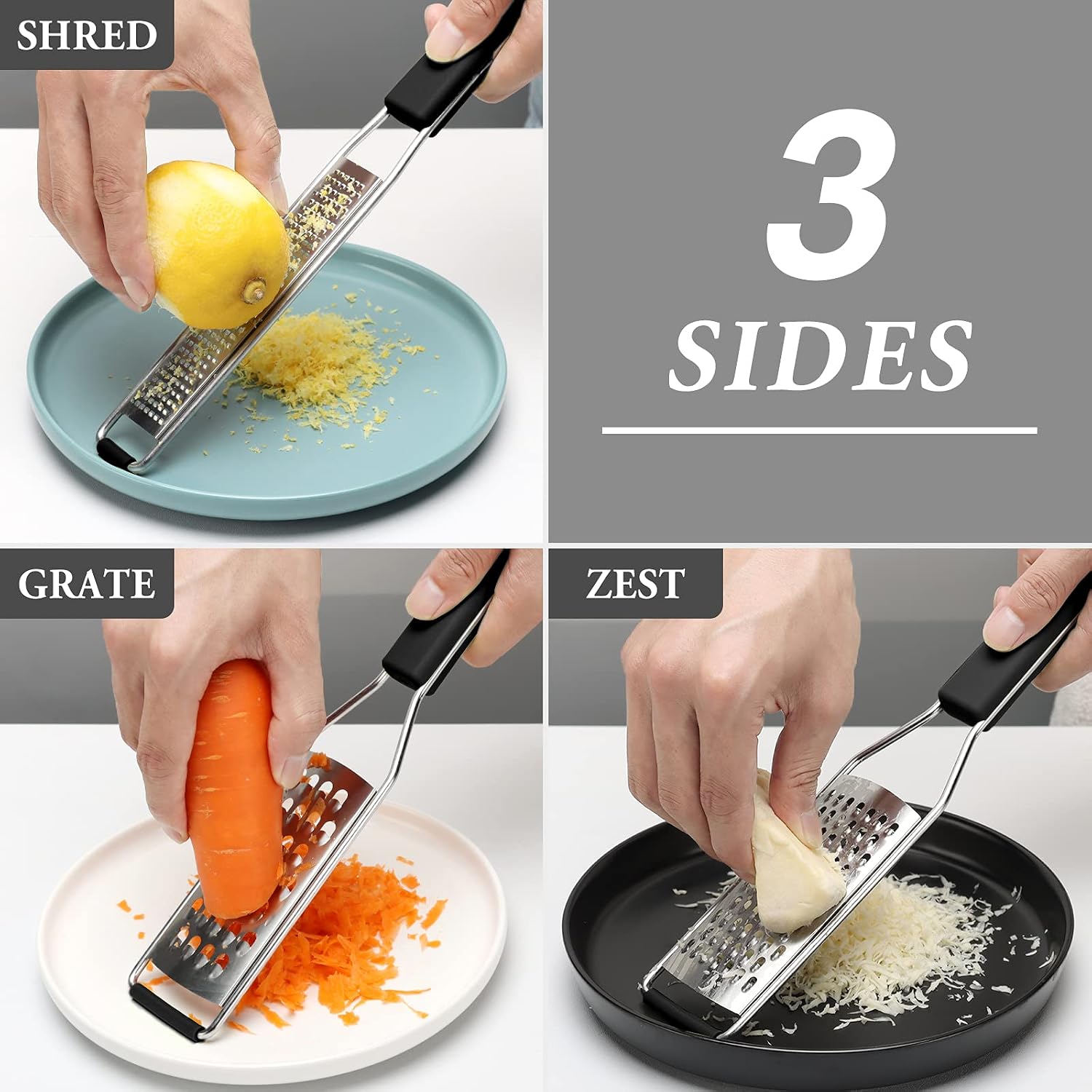 Cambom Heavy-Duty 3-Pc SS Zester Grater for Cheese, Citrus & Vegetables. - Image 2