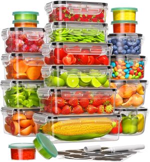 Canfanni 40 Piece Food Storage Containers with Lids, BPA-Free | Includes 20 Containers & 20 Lids,Plastic Food Containers for Kitchen Storage and Organization,Leak Proof Meal Prep Container