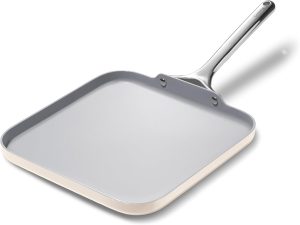 Caraway 11" Non-Stick Square Griddle Pan | Non-Stick Ceramic Coated, Non-Toxic, PTFE and PFOA Free, Oven Safe and Compatible with All Stovetops, Cream