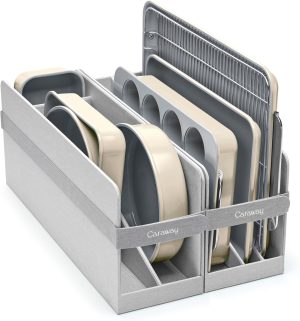 Caraway 11-Piece Non-Stick Ceramic Bakeware Set | Baking Sheets, Assorted Baking Pans, Cooling Rack, and Storage, Aluminized Steel Body, Non-Toxic, PTFE and PFOA Free, Cream