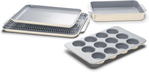 Caraway 5-Piece Non-Stick Ceramic Bakeware Set | Baking Sheets, Assorted Baking Pans and Storage, Aluminized Steel Body, Non-Toxic, PTFE and PFOA Free, Cream
