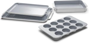 Caraway 5-Piece Non-Stick Ceramic Bakeware Set | Baking Sheets, Assorted Baking Pans and Storage, Aluminized Steel Body, Non-Toxic, PTFE and PFOA Free, Gray