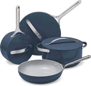 Caraway 12-Piece Non-Stick Ceramic Cookware Set | Pots, Pans, Lids and Kitchen Storage, PFAS and PFOA Free, Oven Safe Pan Set and Compatible with All Stovetops, Navy