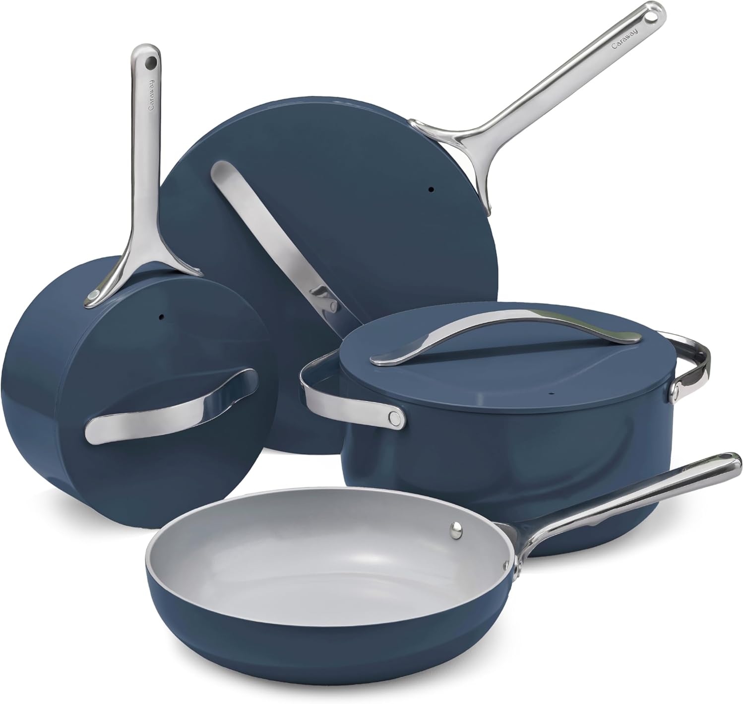 Caraway 12-Piece Non-Stick Ceramic Cookware Set | Pots, Pans, Lids and Kitchen Storage, PFAS and PFOA Free, Oven Safe Pan Set and Compatible with All Stovetops, Navy