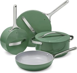Caraway 12-Piece Non-Stick Ceramic Cookware Set | Pots, Pans, Lids and Kitchen Storage, PFAS and PFOA Free, Oven Safe Pan Set and Compatible with All Stovetops, Sage
