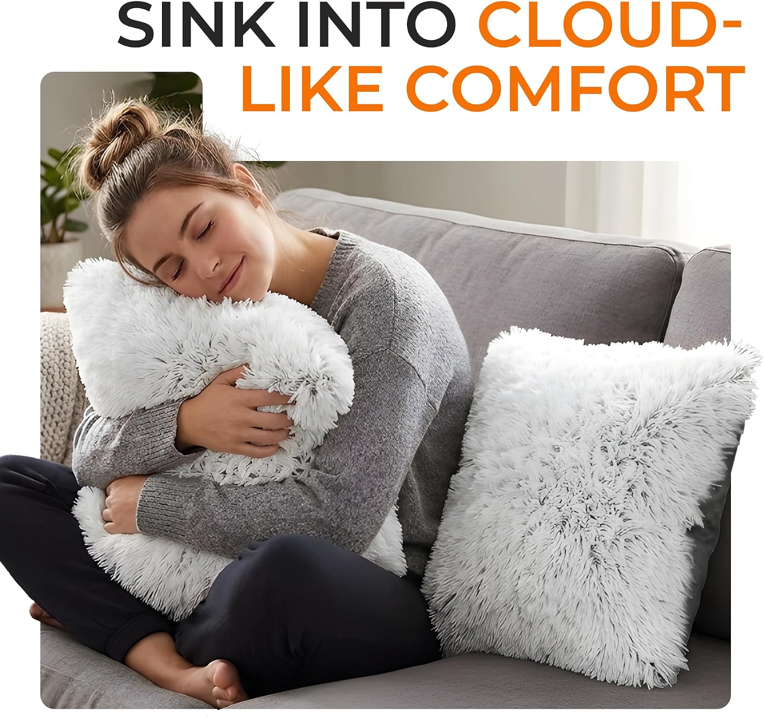 Cheer Collection Gray Shaggy Faux Fur Throw Pillows (2-pack, 18x18) Review - Image 2