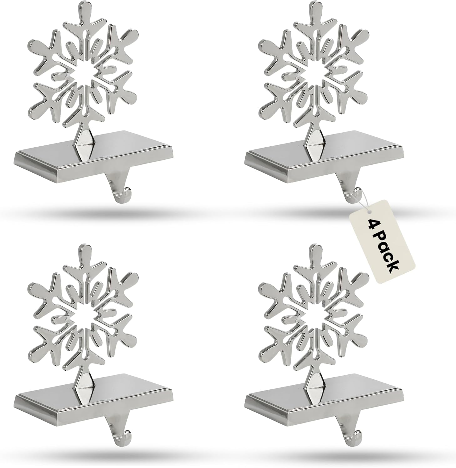Iconikal 4-Pack Stocking Holders Christmas Chrome Metal Snowflake Weighted