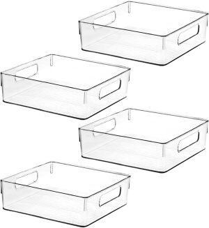 Clear Plastic Storage Bins, Pantry Organizers and Storage, Kitchen Organization and Storage Containers Bins for Organizing, Fridge, Freezer, Bathroom, Pantries, Medicine Cabinet Organizer Bin