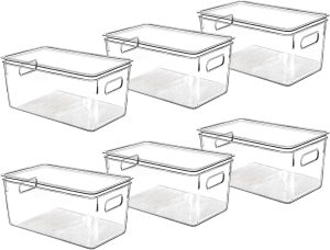 Clear Plastic Storage Bins with Lids, Perfect for Kitchen Organization or Pantry Organization and Storage, Stackable Fridge Organizer Bins, Storage Containers for Organizing, Cabinet Organizers