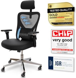 CleverSeat Ergonomic Office Chair Comfy [#1 in Tests] Swivel Chair | Ergonomic Chair with Breathable Mesh Back | Computer Chair with wheels | Home Office Desk Chair with 2D Headrest | For 330lbs
