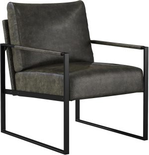 Mid Century Modern Accent Chair, PU Leather Armchair with Metal Frame,Comfy Single Reading Chair with Soft Padded Backrest and Cushion for Living Room, Bedroom,Reading Room,Office,Dark Grey