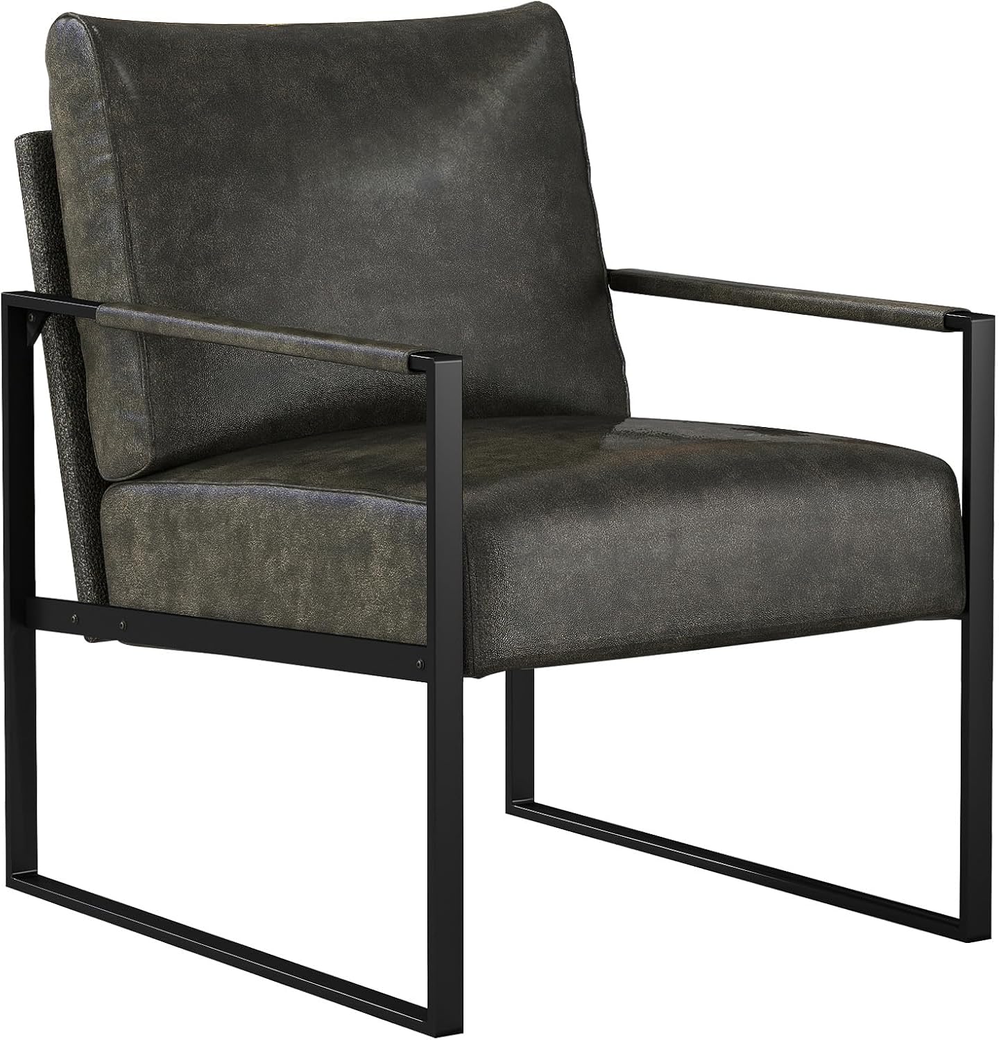 Mid Century Modern Accent Chair, PU Leather Armchair with Metal Frame,Comfy Single Reading Chair with Soft Padded Backrest and Cushion for Living Room, Bedroom,Reading Room,Office,Dark Grey