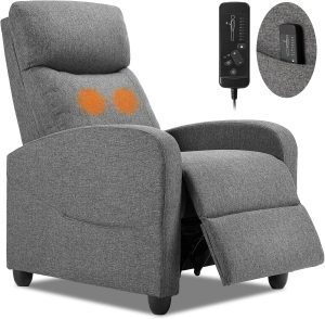 Sweetcrispy Massage Recliner Chair for Adults, Adjustable Home Theater Seating with Lumbar Support for Living Room, Modern Fabric Reclining for Small Space, Grey