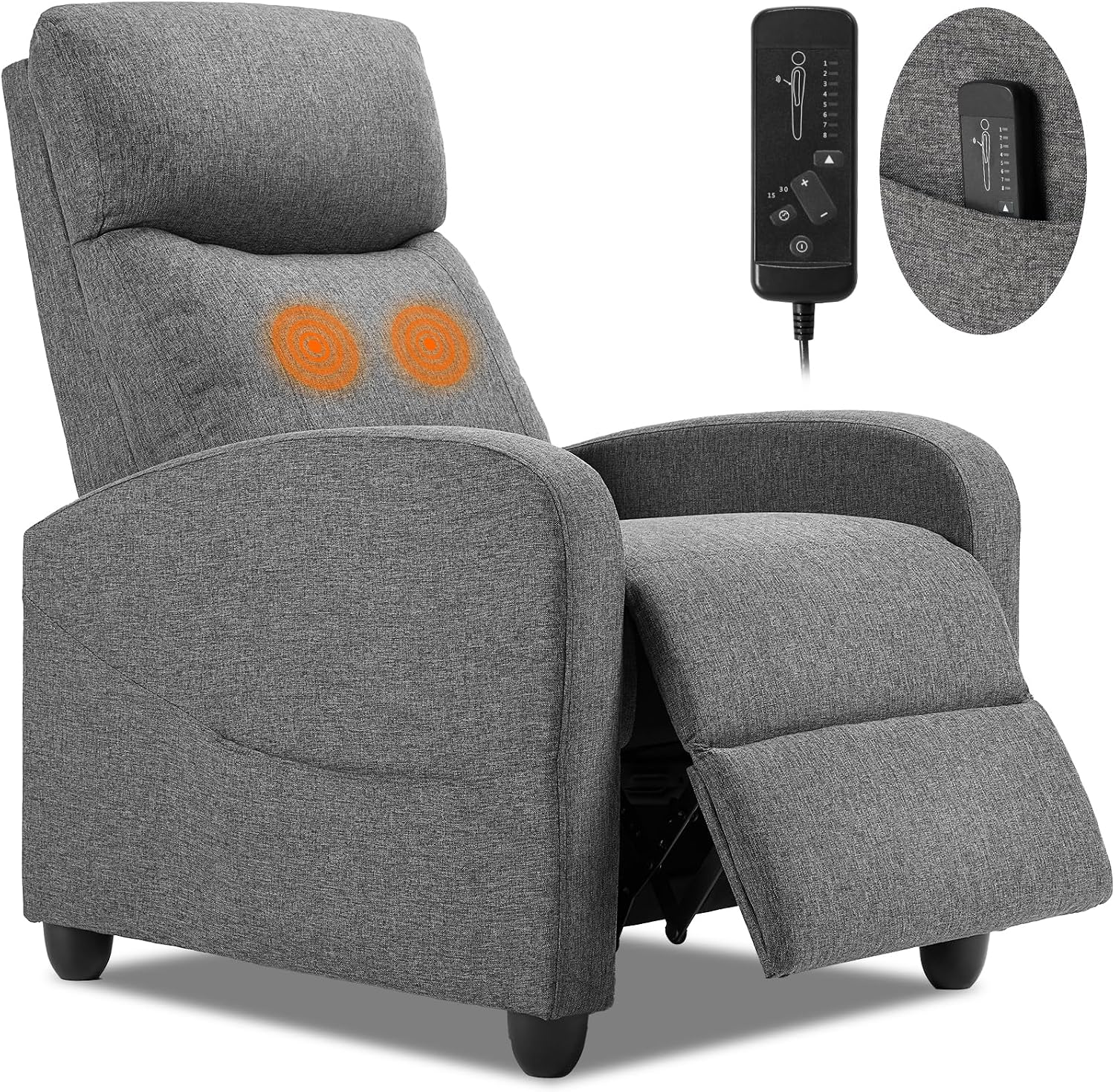 Sweetcrispy Massage Recliner Chair for Adults, Adjustable Home Theater Seating with Lumbar Support for Living Room, Modern Fabric Reclining for Small Space, Grey