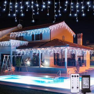 JMEXSUSS 38.8ft 400 LED White Icicle Lights for Outside | Connectable Christmas Icicle Lights Outdoor Indoor Plug in, String Lights for House Patio Party Room Eave Decorations