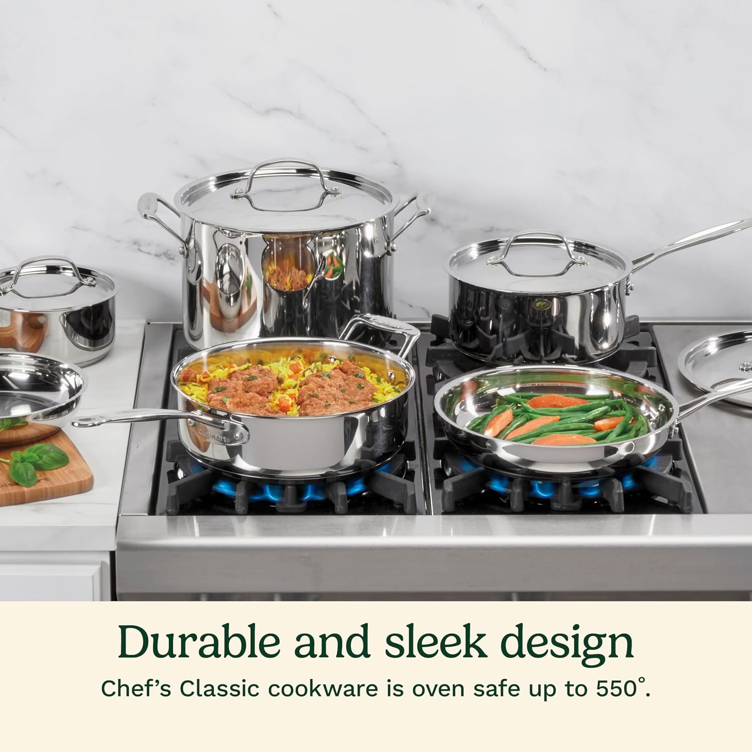 Cuisinart 7pc SS Cookware: Induction, Even Heat, Cool Grip, Oven/Dishwasher Safe - Image 2