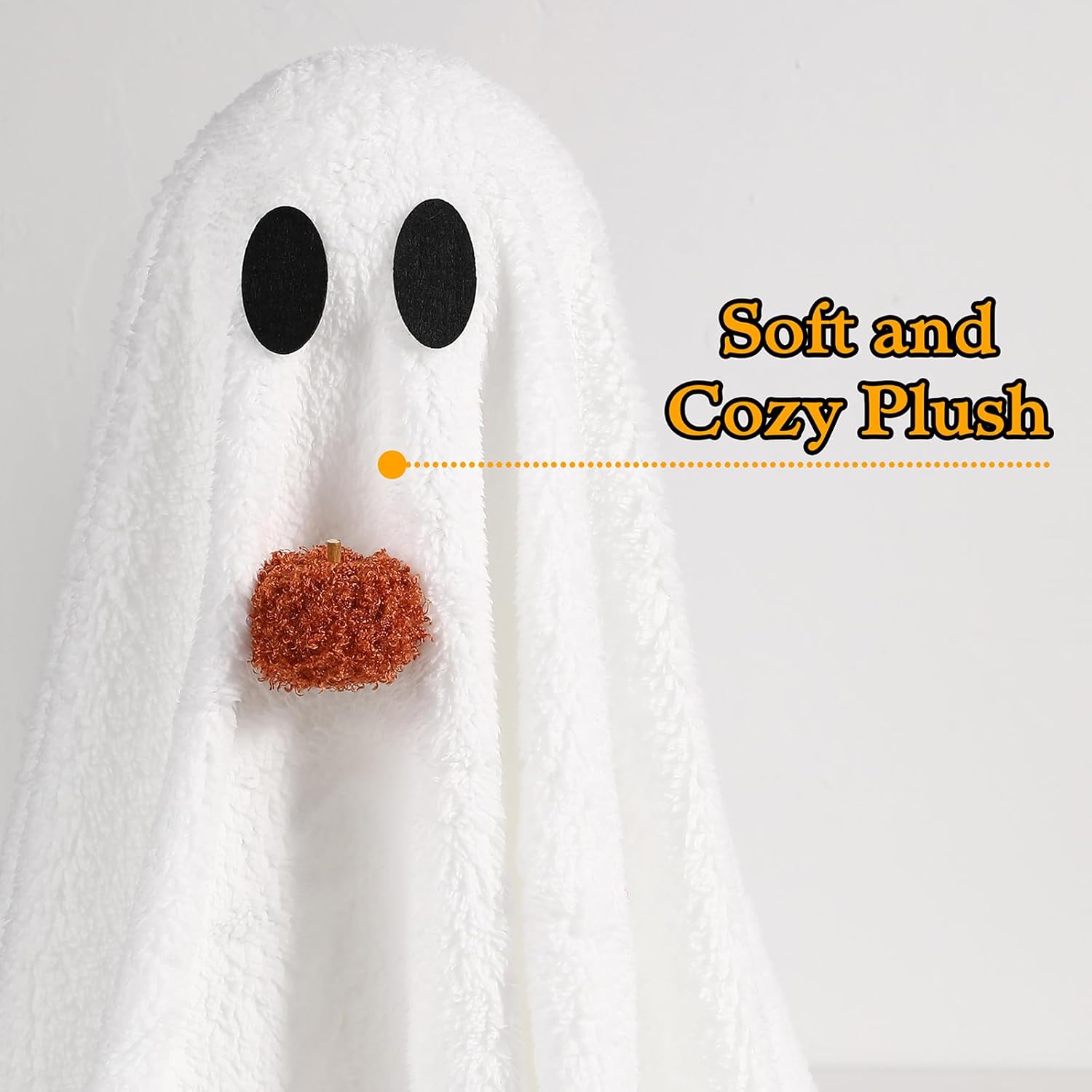 Cute 2-Pack Light-Up Sherpa Ghosts & Pumpkin | Indoor Tabletop Halloween Decor - Image 2