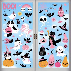 105 PCS Halloween Window Clings | 9 Sheets Hallowmas Static Stickers with Cute Ghost Pumpkin Bat Spider Glass Window Decoration for Party Decor Supplies