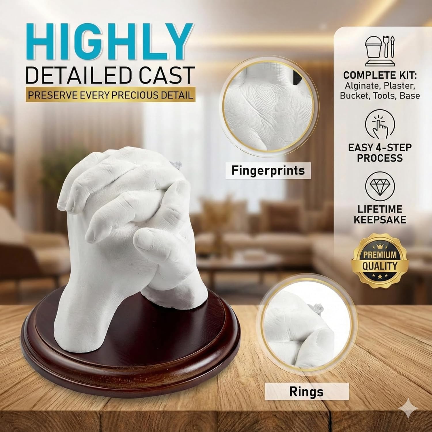DIY Keepsake Hand Casting Kit w/ Plaque for Couples & Family - Image 2
