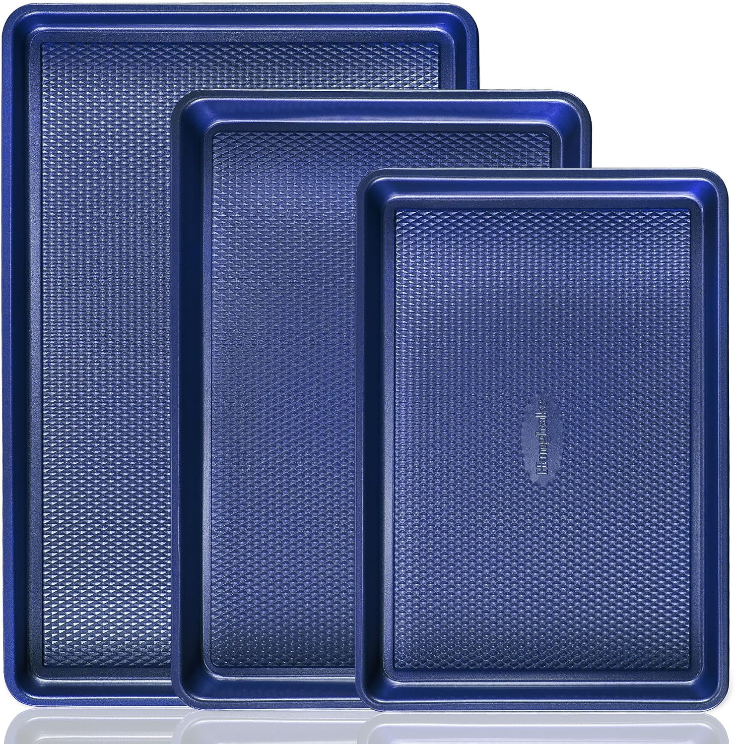 Baking Sheet Pan Set, Cookie Sheets for Oven, Nonstick Half/Quarter/Jelly Roll Pans with Diamond Texture Pattern, Heavy Duty Cookie Tray, Dark Blue