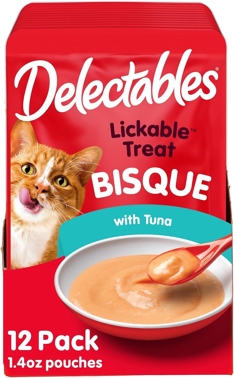 Delectables Lickable Treat Bisque Wet Cat Treat with Real Tuna, Food Topper, Hydrating, Grain-Free, No Fillers, By-Products, Added Preservatives, 1.4oz Pouch, 12ct
