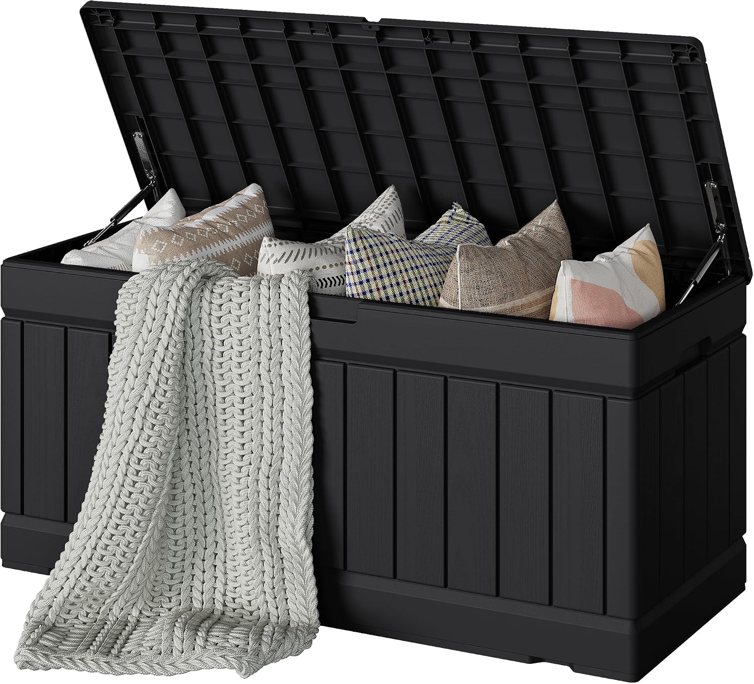 Devoko 78 Gallon Deck Box, Waterproof Resin Outdoor Storage Box | Outdoor Storage Bench Lockable for Outside and Patio Furniture, Garden Tools and Pool Supplies