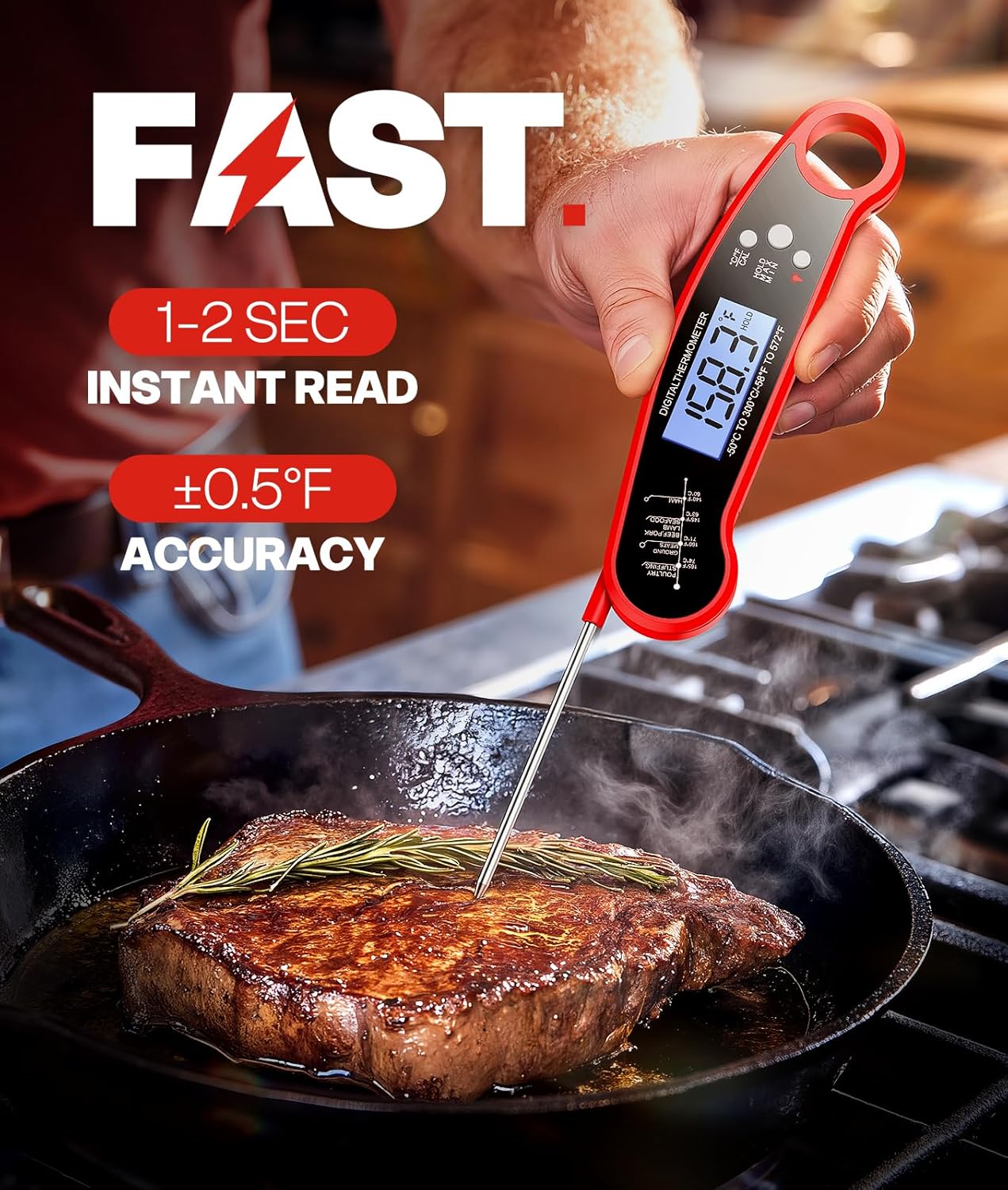 Digital Instant Read Meat Thermometer: Waterproof, Backlit for BBQ, Smoker, Grill. - Image 2