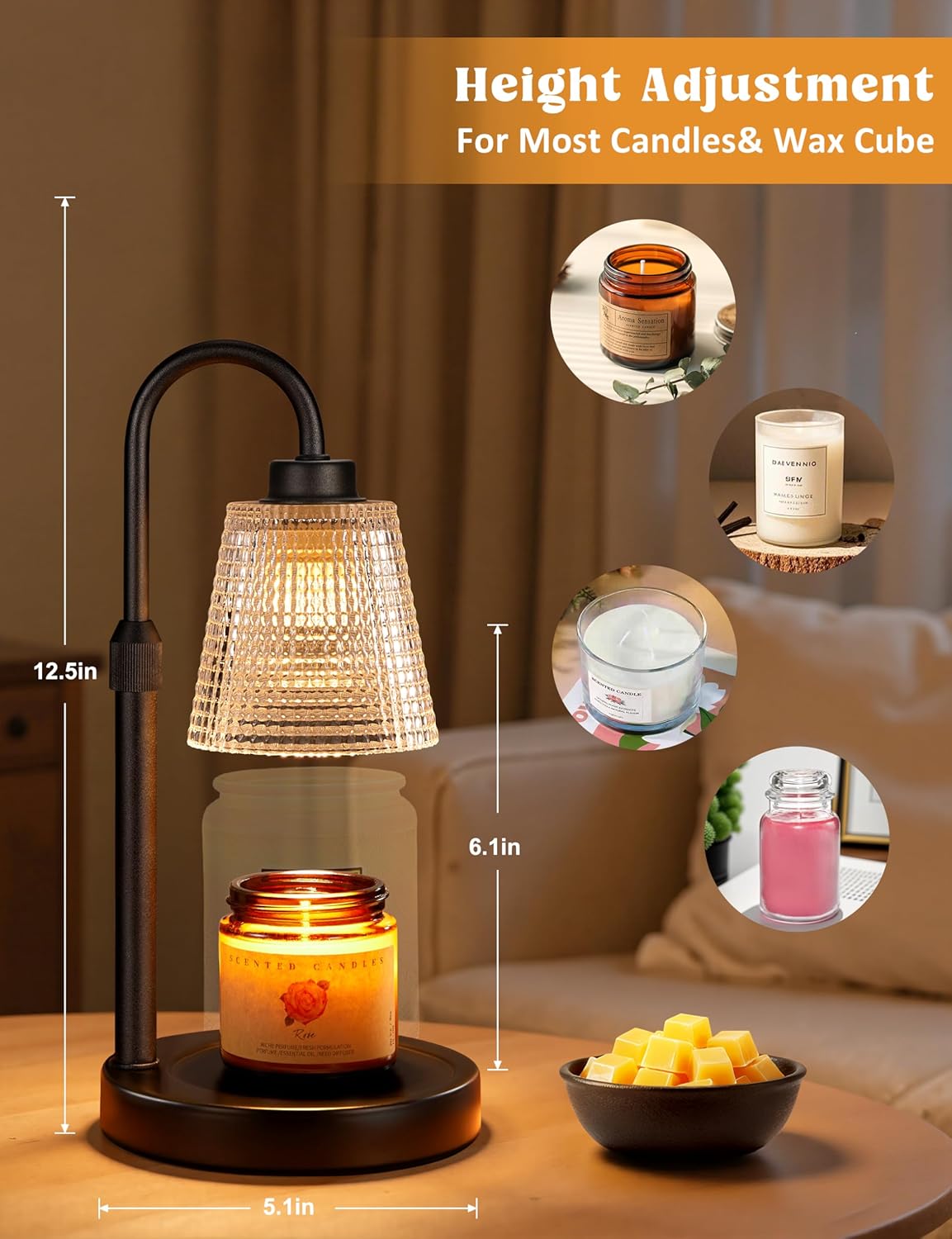Dimmable & Adjustable Candle Warmer Lamp with Timer. Perfect Home Decor Gift. - Image 2