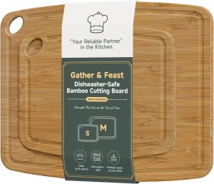 Bamboo Cutting Boards for Kitchen, Dishwasher Safe Chopping Board | Reversible with Deep Juice Groove, Knife Friendly Lightweight Board for Kitchen Chopping Serving Charcuterie