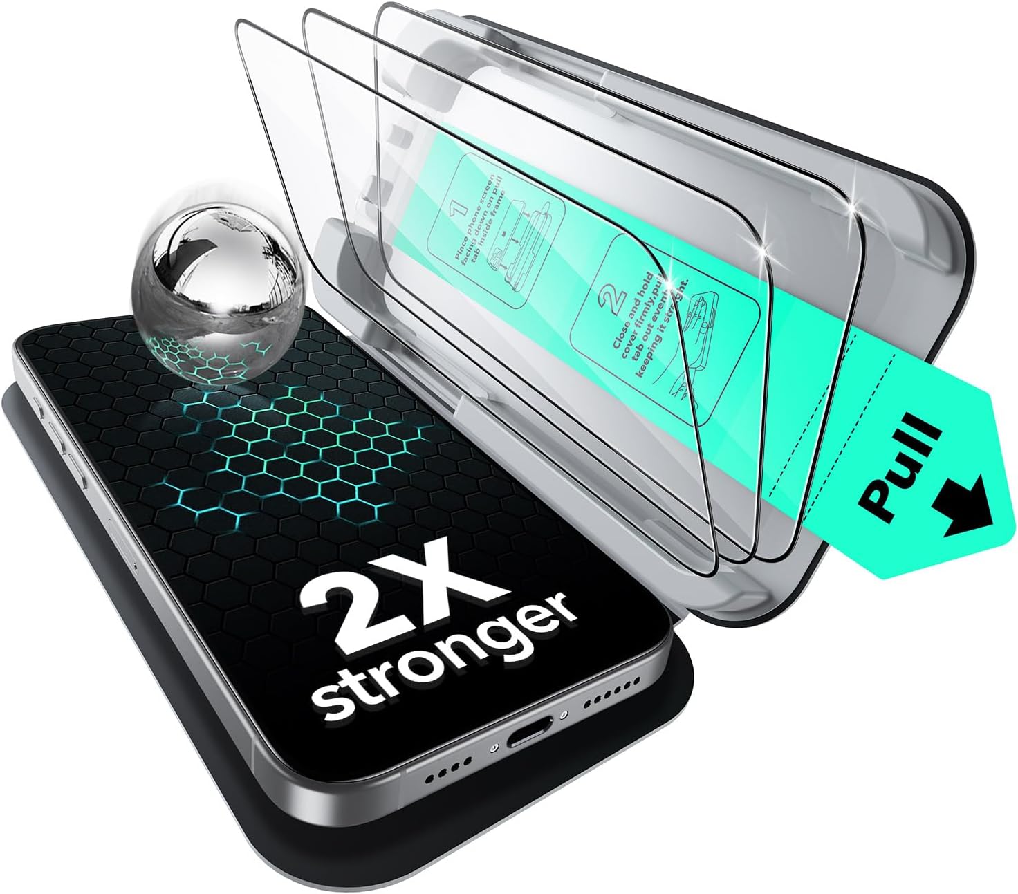 ESR 3 Pack for iPhone 16 Pro Max Screen Protector, Classic | Easy One-Pull Installation, 2X Impact Absorption, 9H Tempered Glass, Full-Coverage Protection, UltraFit Tray, Bubble-Free
