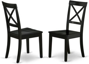 East West Furniture BOC-BLK-W Boston Dining Room Chairs - Cross Back Solid Wood Seat Chairs, Set of 2, Black