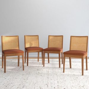 Plank+Beam Elio Dining Chair, Upholstered, Set of 4, Pecan/Terracotta | Thoughtful Details, Engineered Wood, Easy Assembly
