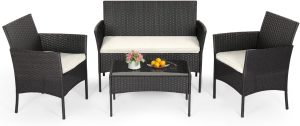 FDW 4-Piece Patio Furniture Set | Black | Outdoor Wicker Furniture | with Coffee Table | Modern Rattan Chairs Conversation Set | Outdoor Seating | Weather-Resistant | for Porch, Garden, Lawn