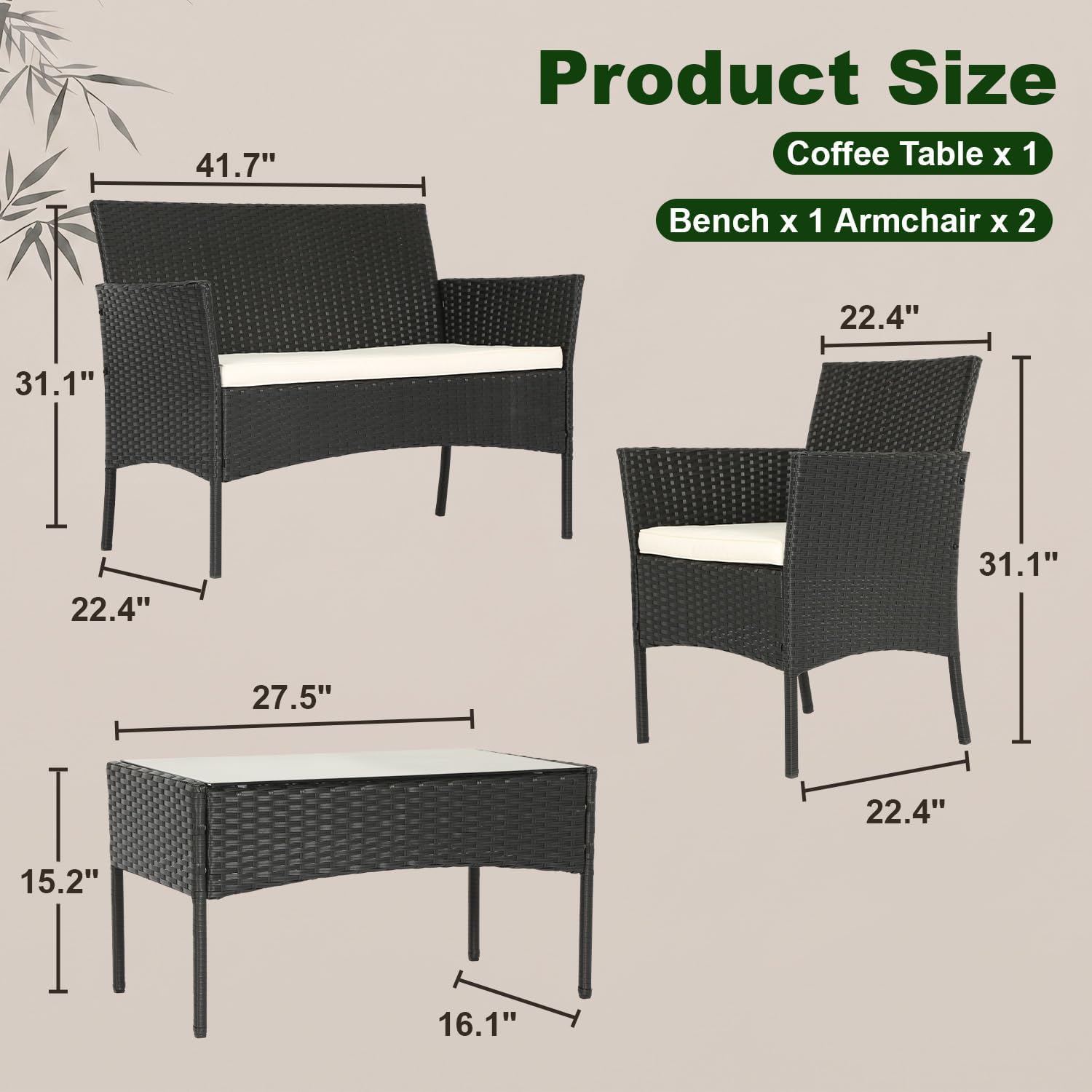 fdw black 4 pc outdoor wicker patio set with coffee table. modern weather resistant.jpg