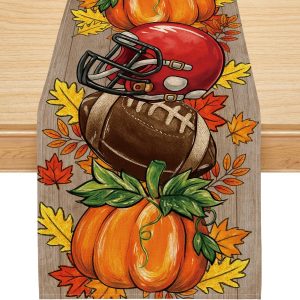 Fall Table Runner, Football Pumpkin Runner Fall Decorations Seasonal Autumn Thanksgiving Home Party Decor Dining Table Decorations 13x36 Inch