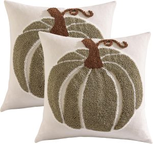 Halloween Fall Throw Pillow Covers 18x18 Set of 2 Green Pumpkin | Exquisite Embroidery,3D,Thanksgiving Fall Decor,Designed for Couch Sofas,Bedrooms,Invisible Zipper,Easy Care