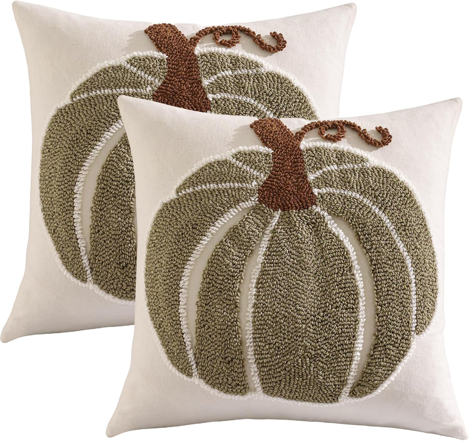 Halloween Fall Throw Pillow Covers 18x18 Set of 2 Green Pumpkin | Exquisite Embroidery,3D,Thanksgiving Fall Decor,Designed for Couch Sofas,Bedrooms,Invisible Zipper,Easy Care