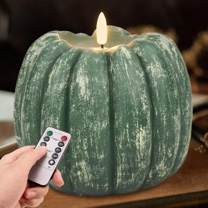 Fall Decorations for Home - Flickering Flameless Wax Pumpkin LED Candle | Timer Remote, Fall Decor, Autumn Party Decor, Thanksgiving Battery Operated Light, Mantel Table Display, Indoor Use